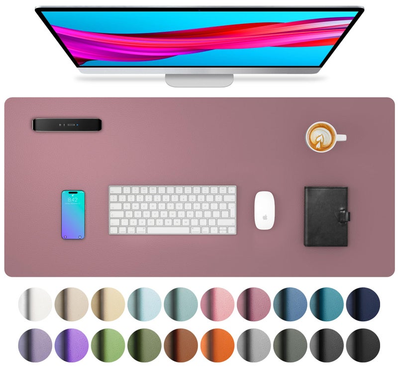 Aothia Leather Desk Pad Protector, Mouse Pad, Office Desk Mat,Non-Slip PU Leather Desk Blotter, Laptop Desk Pad, Waterproof Desk Writing Pad for Office and Home (Dark Pink, 23.6" x 13.7") - Image 1